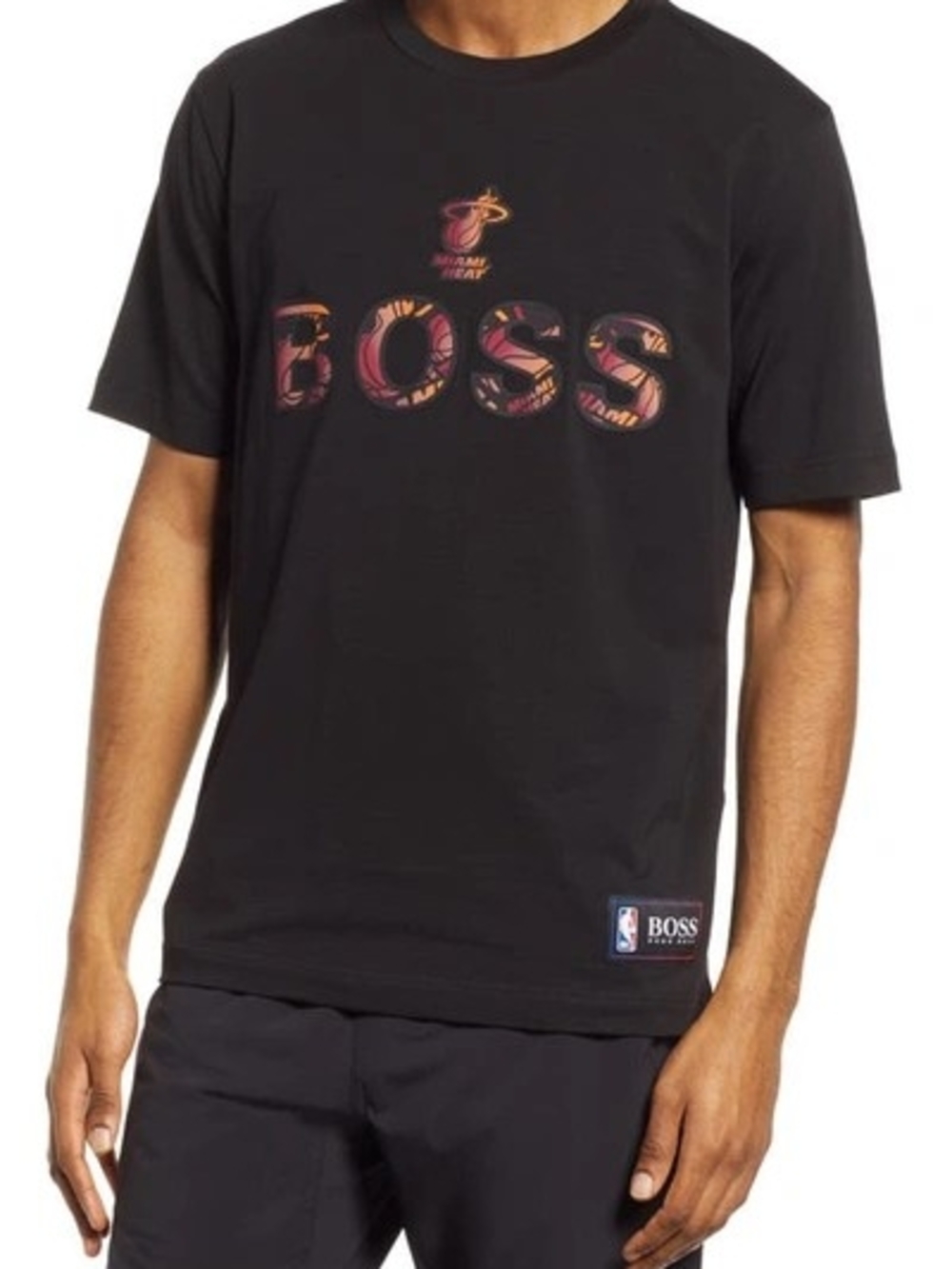 BOSS x NBA Miami Heat Logo Graphic T-Shirt Mens Large Black Stretch Cotton Hugo